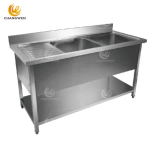 Commercial Double Sink with Left Drip Tray – Heavy-Duty Right-Bowl Design