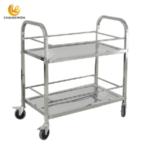 Stainless Steel Utility Cart with Protective Railings – 2-Tier