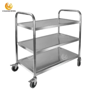 Stainless Steel Service Cart with Round Handles – 3-Shelf Setup