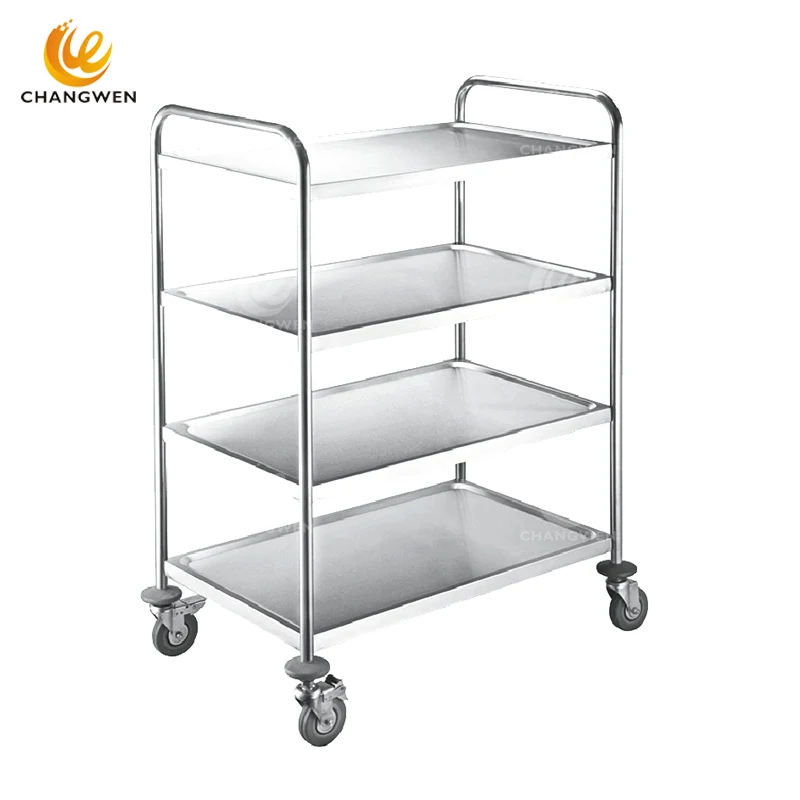 Stainless Steel Service Cart with Round Handles – 4-Level Structure