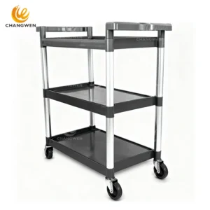 Black Plastic Service Cart – 3-Tier Heavy-Duty Design