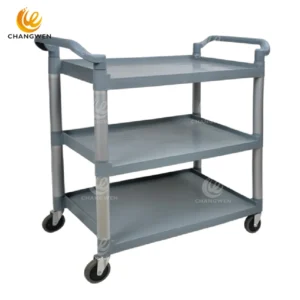 Gray Plastic Utility Cart – Durable 3-Shelf Model