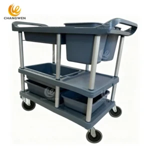 Large 3-Shelf Plastic Service Cart – Oversized Tray Design