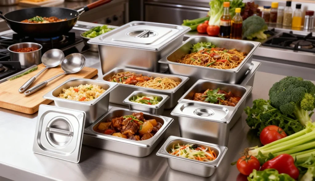 Stainless steel serving bowl with lid