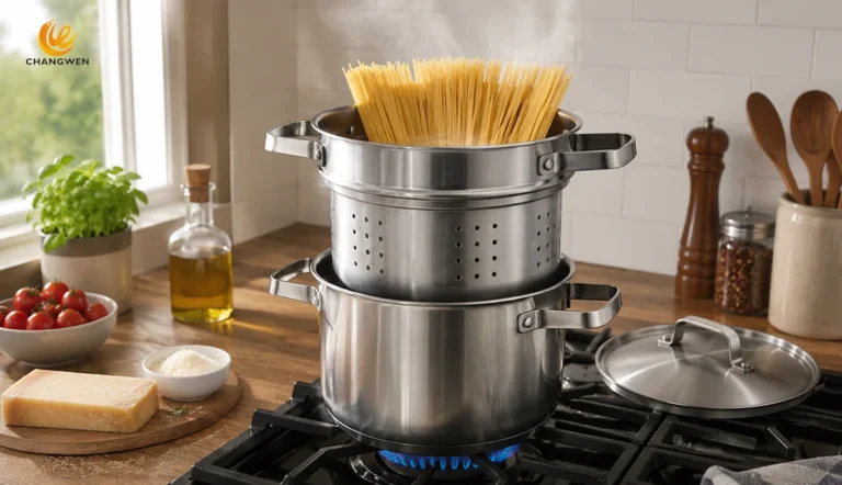 Italian pasta cooking in the kitchen
