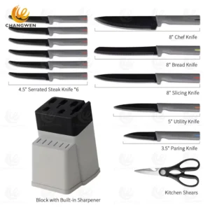 13-Piece Stainless Steel Knife Set with Sharpener
