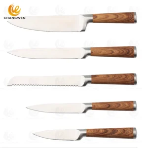 5-Piece Stainless Steel Kitchen Knife Set with Wooden Grain Handle