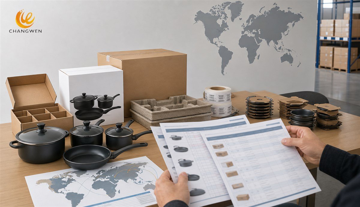 Cookware packaging quantity tiers destination and delivery information prepared for an OEM quotation