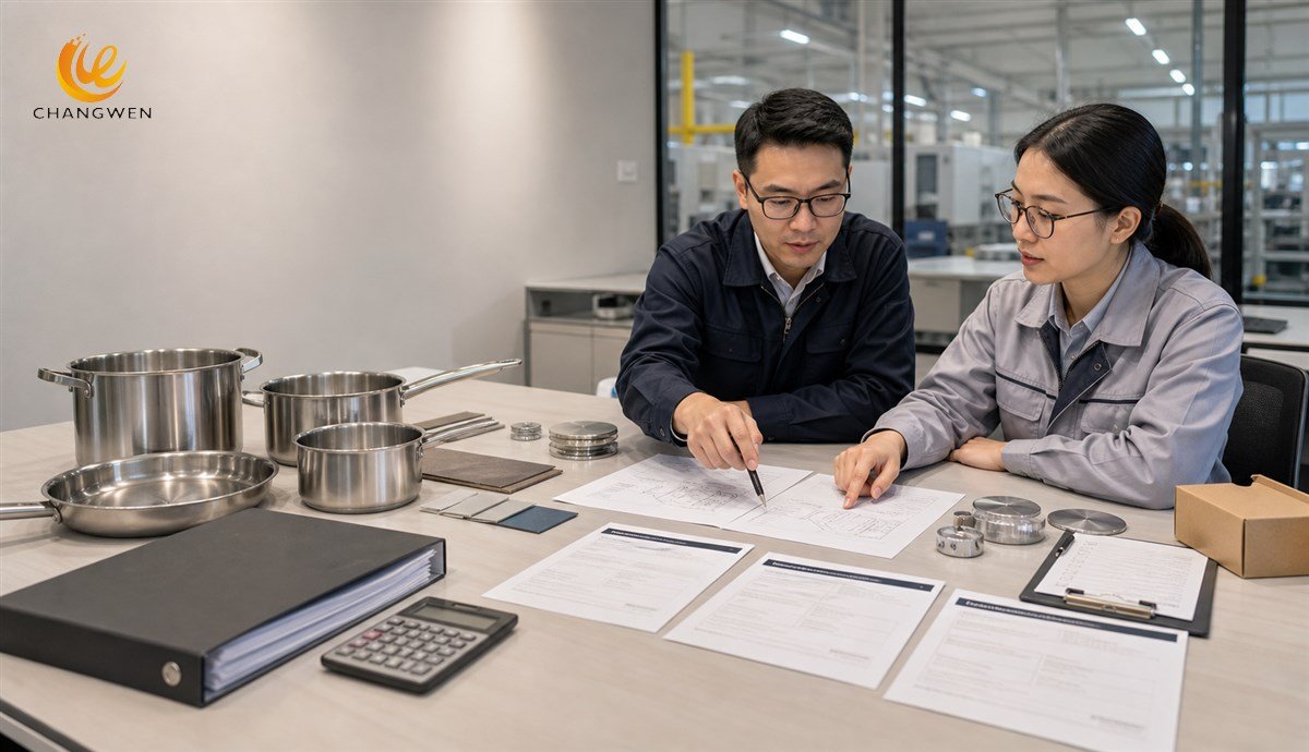 Factory estimator reviewing quotation assumptions inclusions exclusions and cookware specifications