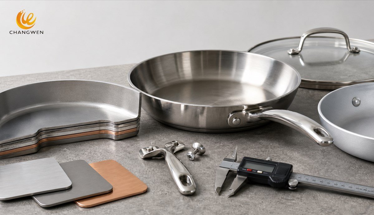 Cookware construction samples materials and measurement tools