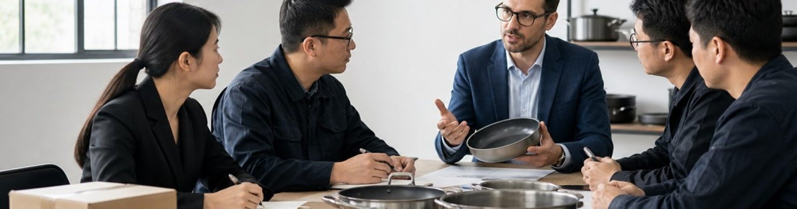 Buyer asking cookware manufacturer questions before ordering